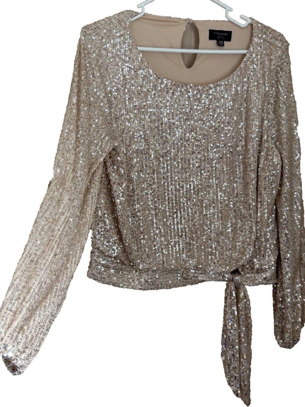 Tahari ASL Gold Sequin LS Top Size PM Party Glam Event Evening Out Wedding Date